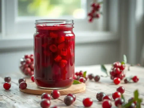 Berries en almíbar, recién macerados en el frasco