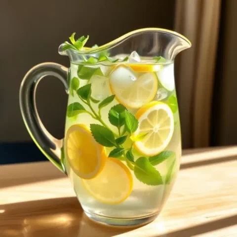 Limón iónico, con rodajas de limón y hierba dentro