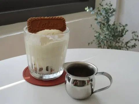Affogato de Lotus, con la galleta clavada en el helado