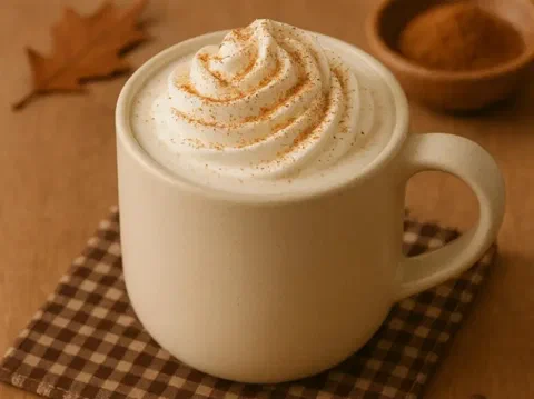 Latte de zapallo, con crema batida y canela