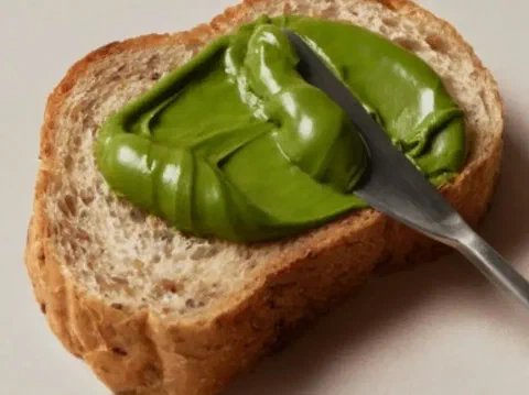 Crema de matcha untada sobre una tajada de pan